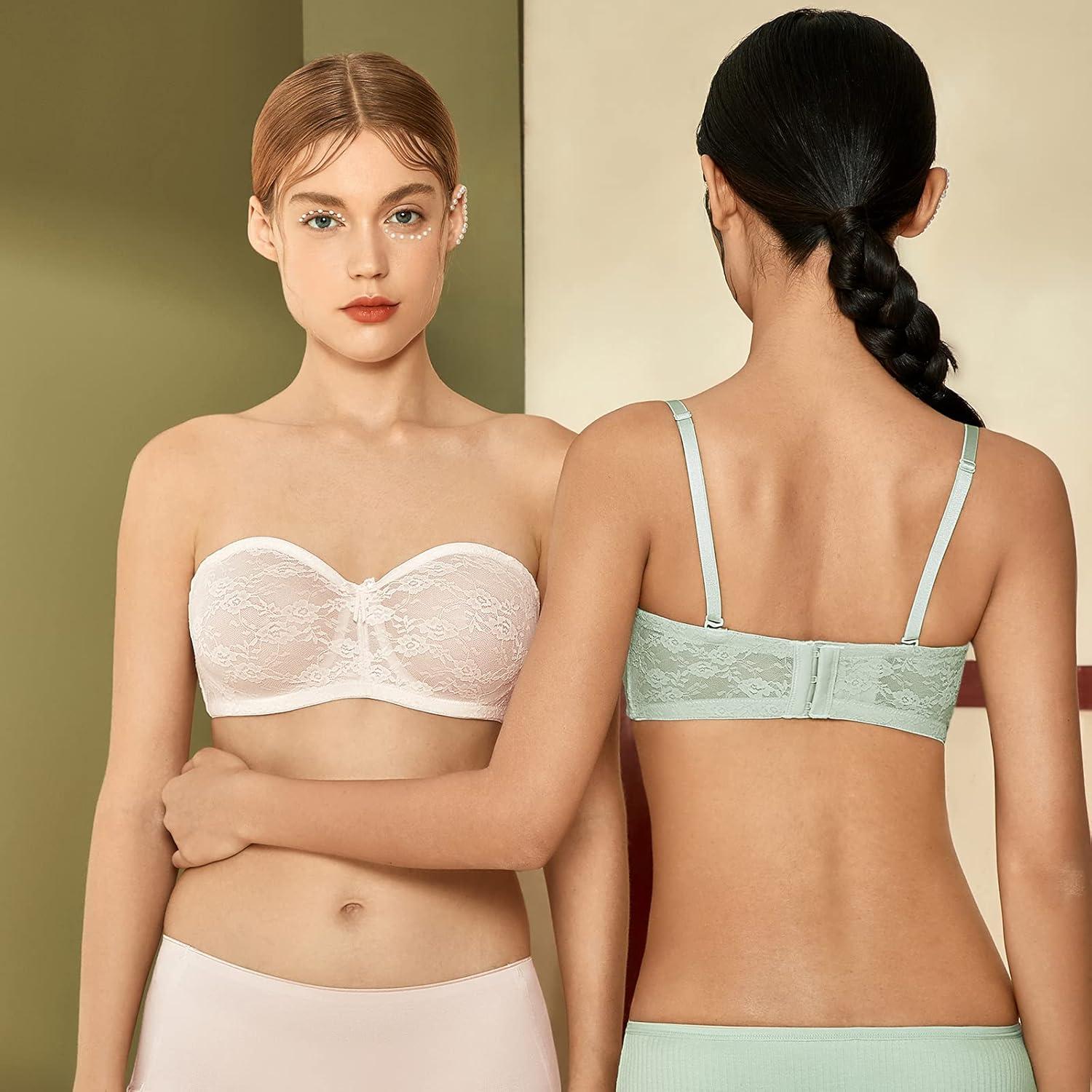 imageDOBREVA Womens No Padding Strapless Lace Bra Underwire Multiway SeeThroughMint Green