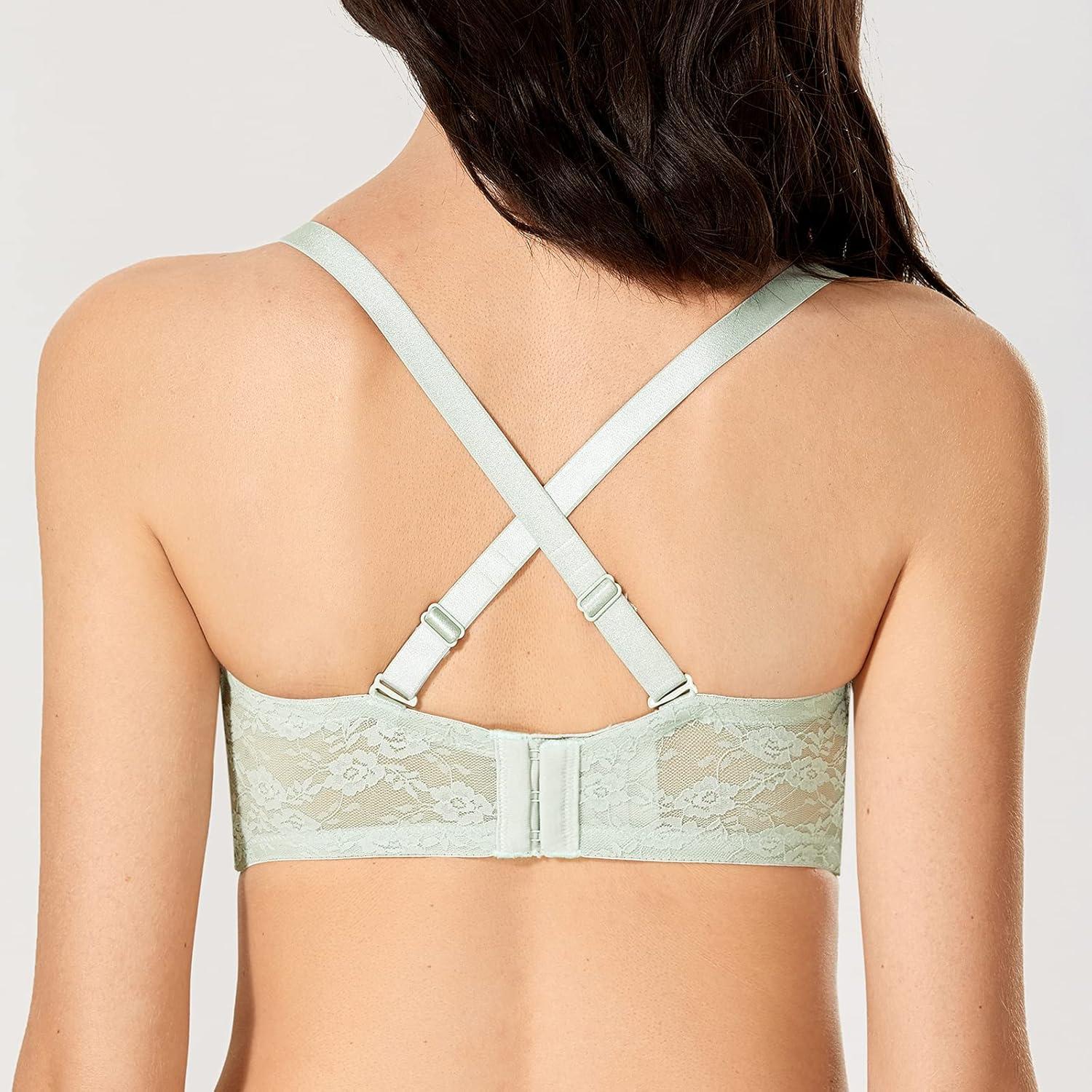 imageDOBREVA Womens No Padding Strapless Lace Bra Underwire Multiway SeeThroughMint Green