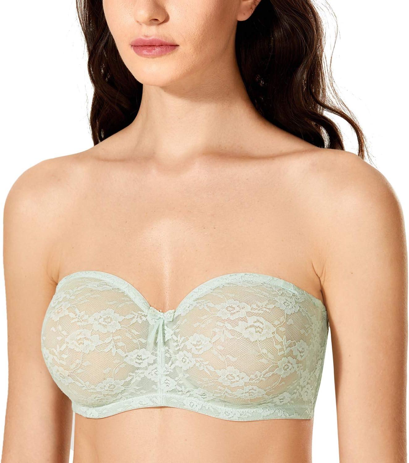 imageDOBREVA Womens No Padding Strapless Lace Bra Underwire Multiway SeeThroughMint Green