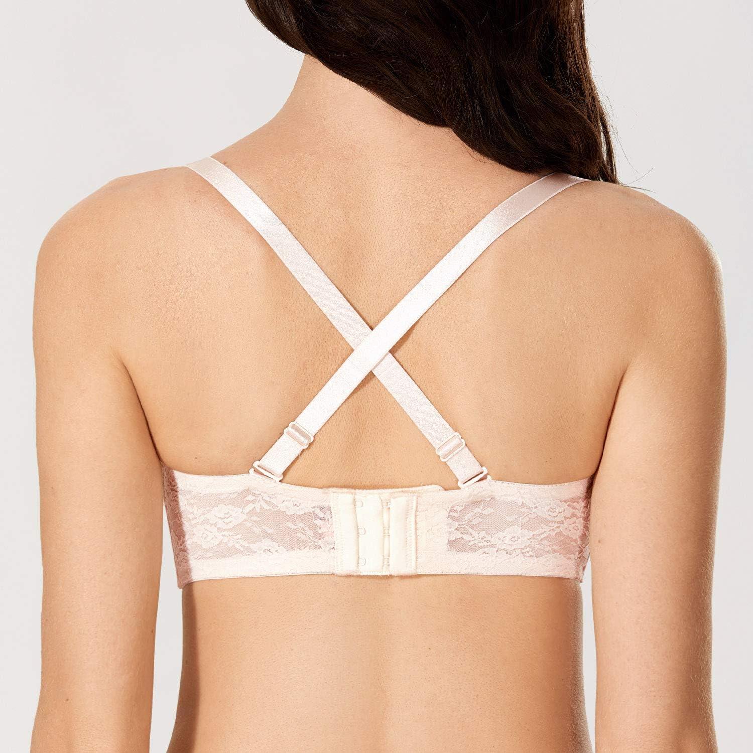 imageDOBREVA Womens No Padding Strapless Lace Bra Underwire Multiway SeeThroughRose White