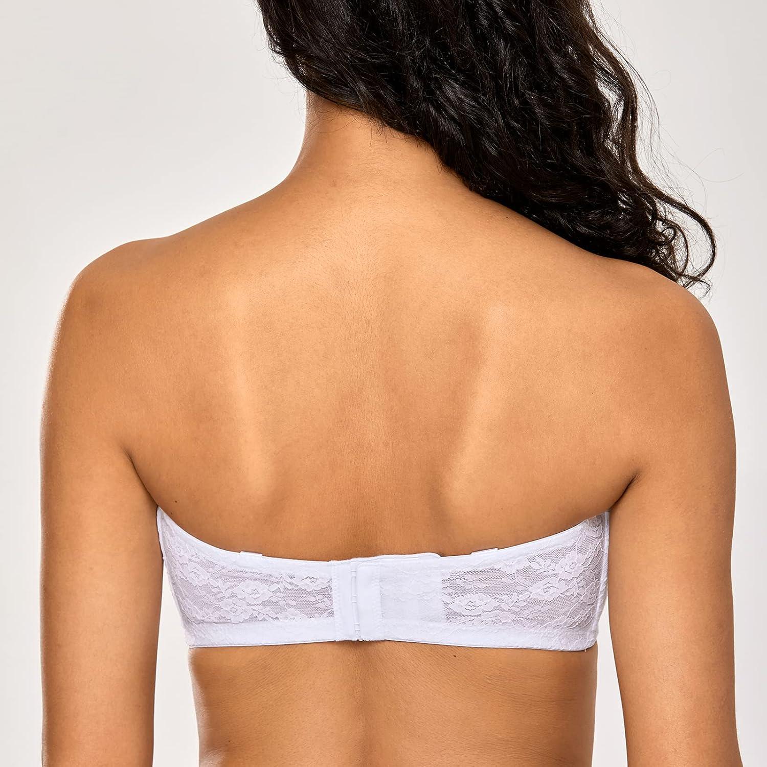 imageDOBREVA Womens No Padding Strapless Lace Bra Underwire Multiway SeeThroughWhite