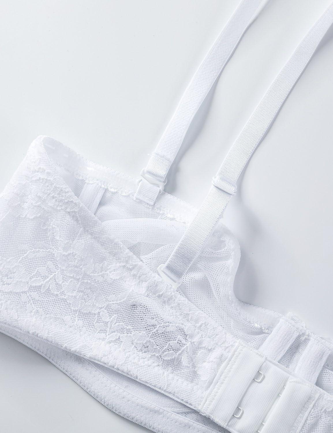 imageDOBREVA Womens No Padding Strapless Lace Bra Underwire Multiway SeeThroughWhite