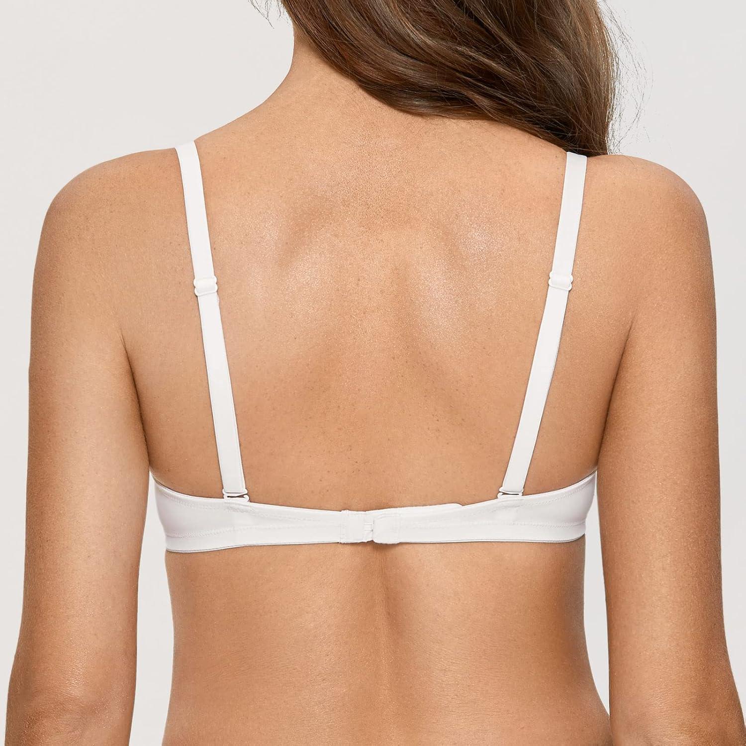 imageDOBREVA Womens Plunge Bra Deep V Sexy Underwire Low Cut Bras T Shirt Cleavage Lightly PaddedWhite