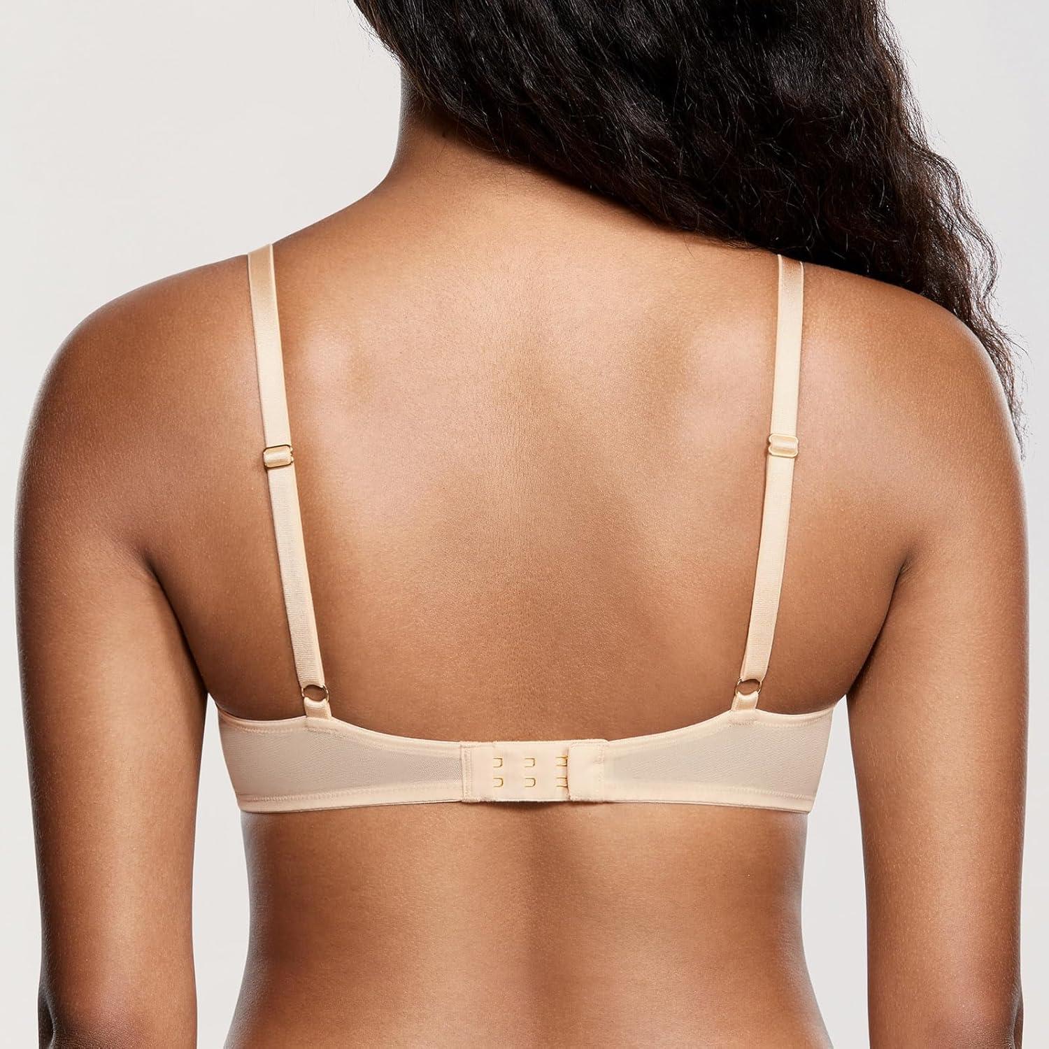 imageDOBREVA Womens Push Up Bra Lace Full Coverage Plunge Padded Support Underwire Bras Add 15 CupBeige