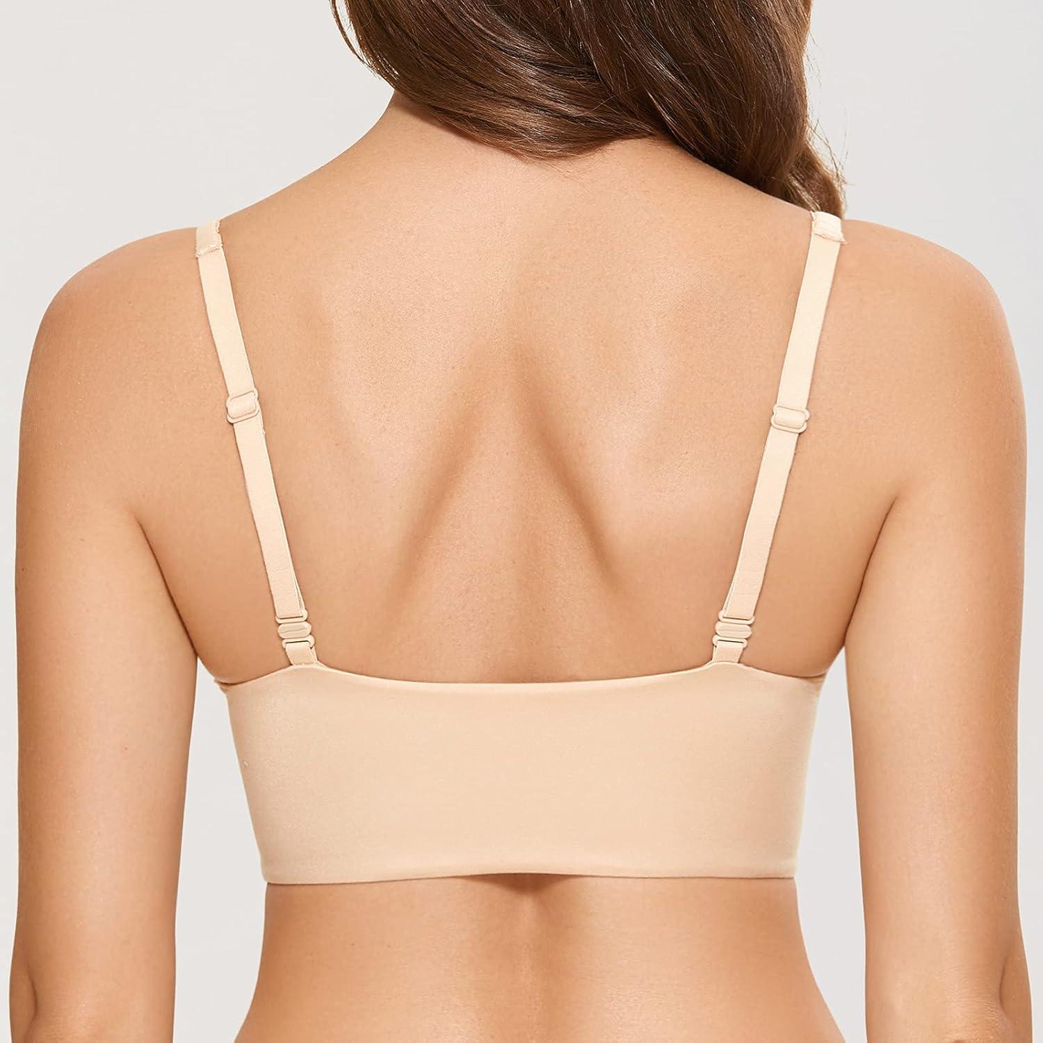 imageDOBREVA Womens Push Up Bra Wireless Padded No Underwire Back Smoothing Bralettes Sports BrasBeige