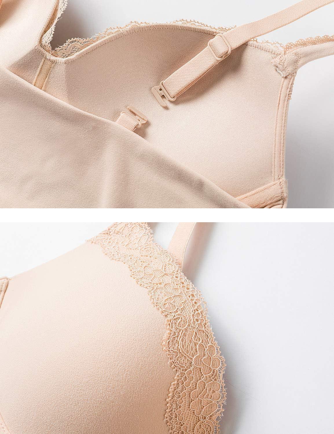 imageDOBREVA Womens Push Up Bra Wireless Padded No Underwire Back Smoothing Bralettes Sports BrasBeige