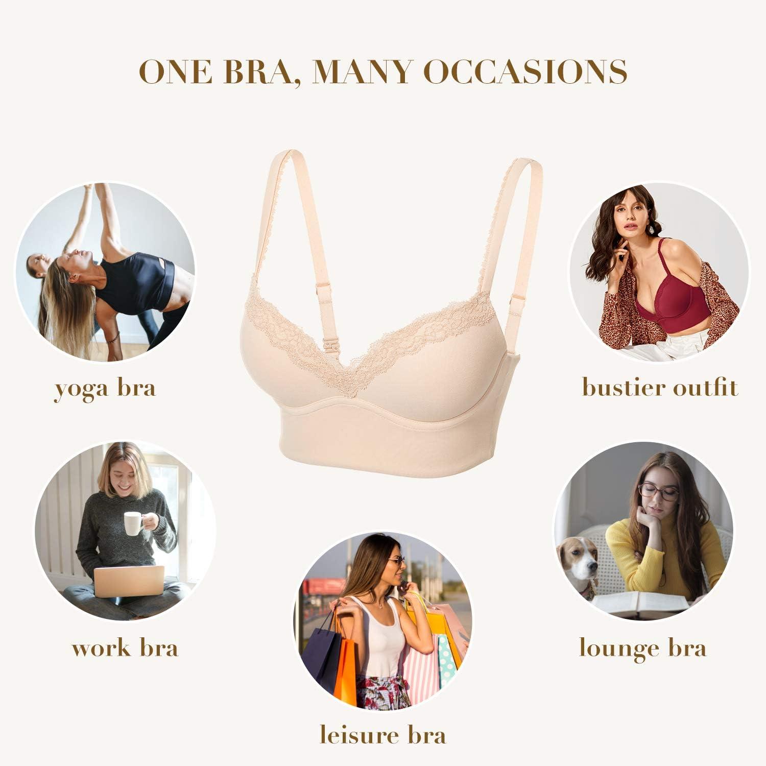imageDOBREVA Womens Push Up Bra Wireless Padded No Underwire Back Smoothing Bralettes Sports BrasBeige