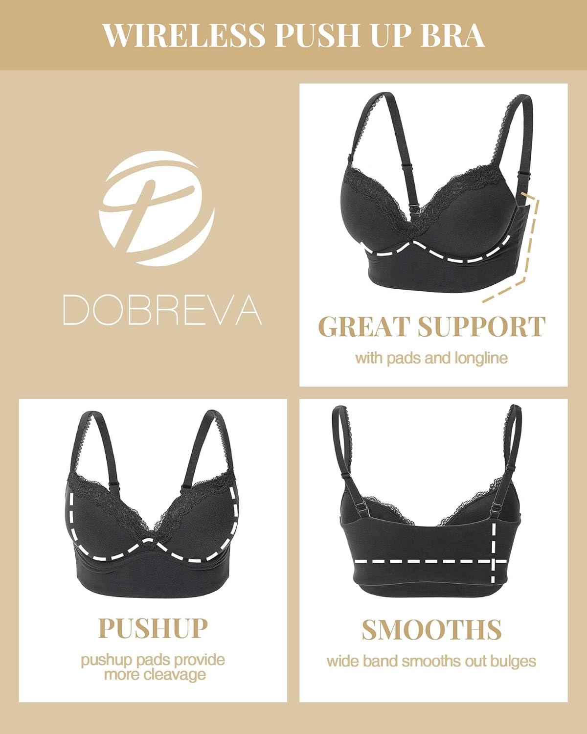 imageDOBREVA Womens Push Up Bra Wireless Padded No Underwire Back Smoothing Bralettes Sports BrasBeige