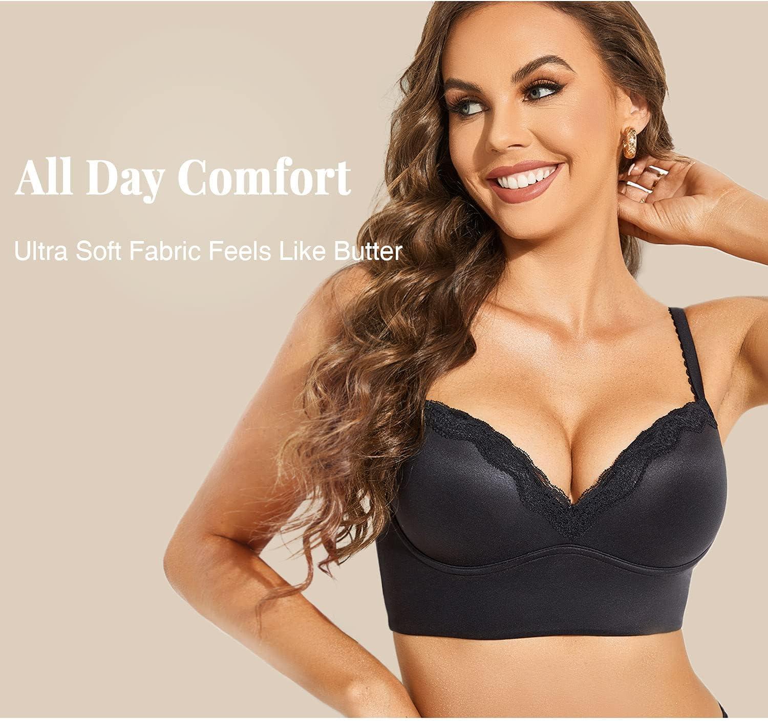 imageDOBREVA Womens Push Up Bra Wireless Padded No Underwire Back Smoothing Bralettes Sports BrasBlack