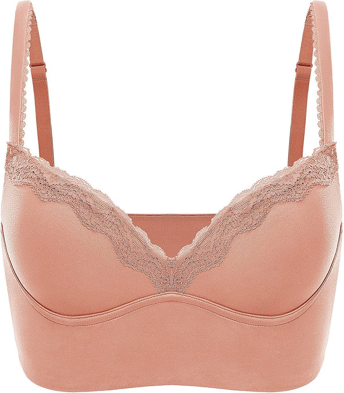 imageDOBREVA Womens Push Up Bra Wireless Padded No Underwire Back Smoothing Bralettes Sports BrasCream Coffee