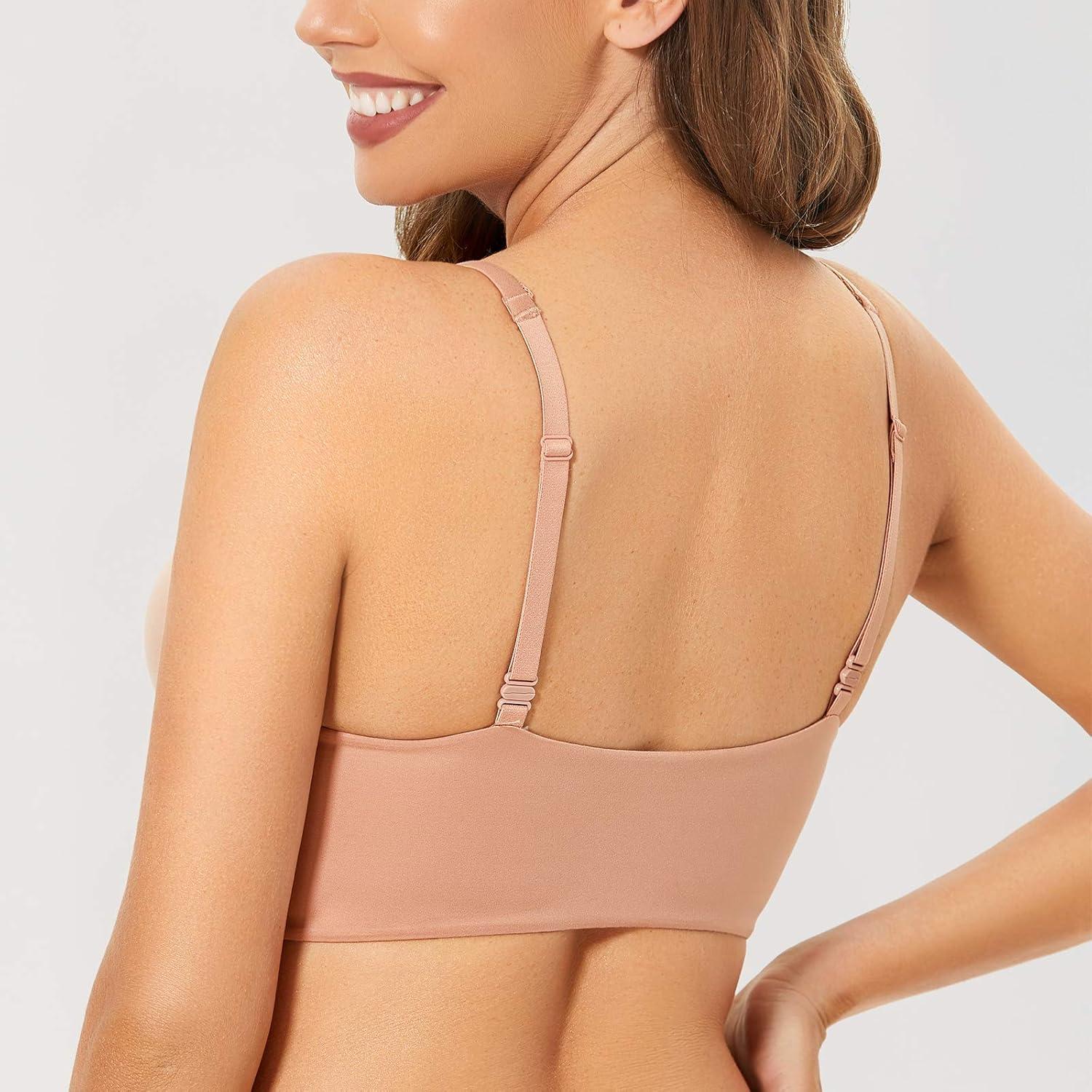 imageDOBREVA Womens Push Up Bra Wireless Padded No Underwire Back Smoothing Bralettes Sports BrasCream Coffee