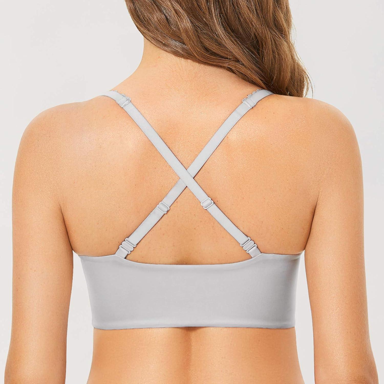 imageDOBREVA Womens Push Up Bra Wireless Padded No Underwire Back Smoothing Bralettes Sports BrasOpal Gray