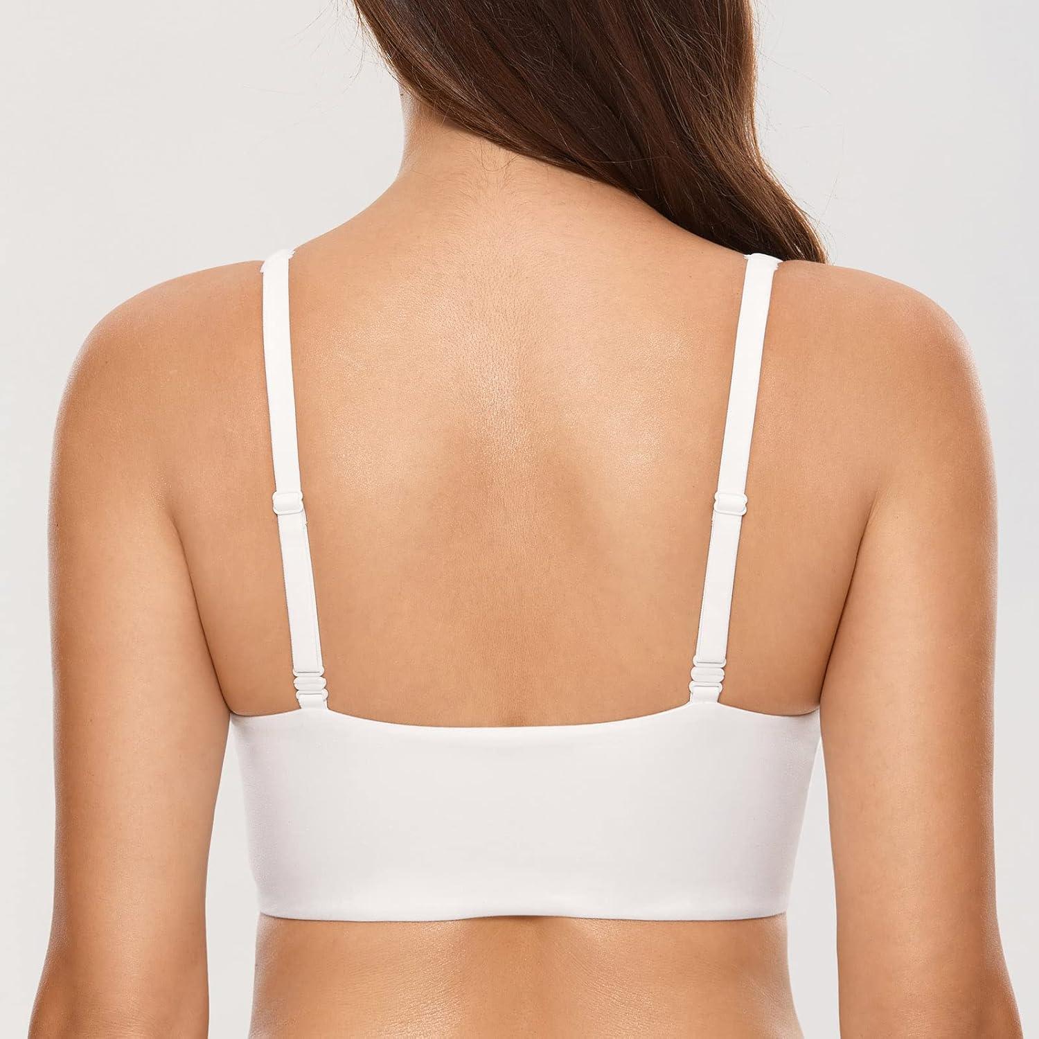 imageDOBREVA Womens Push Up Bra Wireless Padded No Underwire Back Smoothing Bralettes Sports BrasWhite