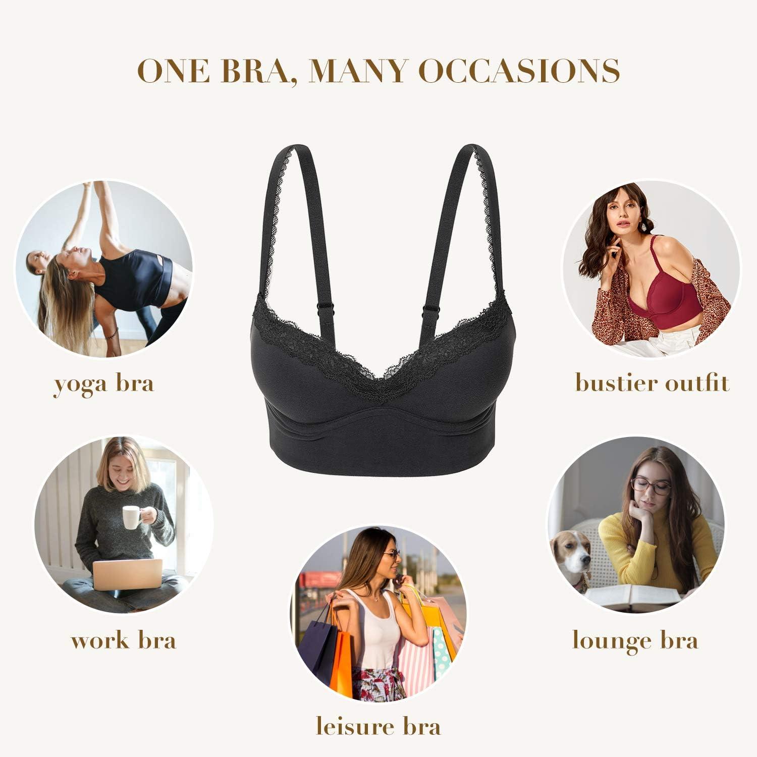 imageDOBREVA Womens Push Up Bra Wireless Padded No Underwire Back Smoothing Bralettes Sports BrasWhite
