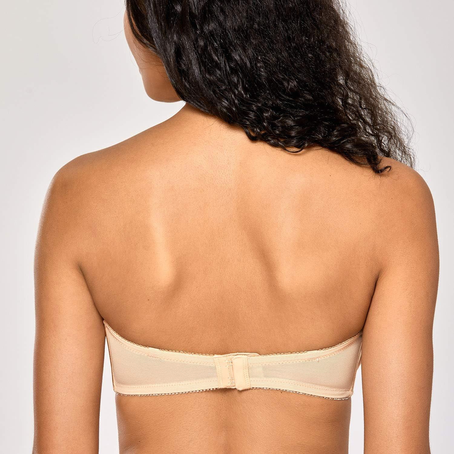 imageDOBREVA Womens Strapless Push Up Bra Plus Size Padded Underwire Multiway BandeauBeige
