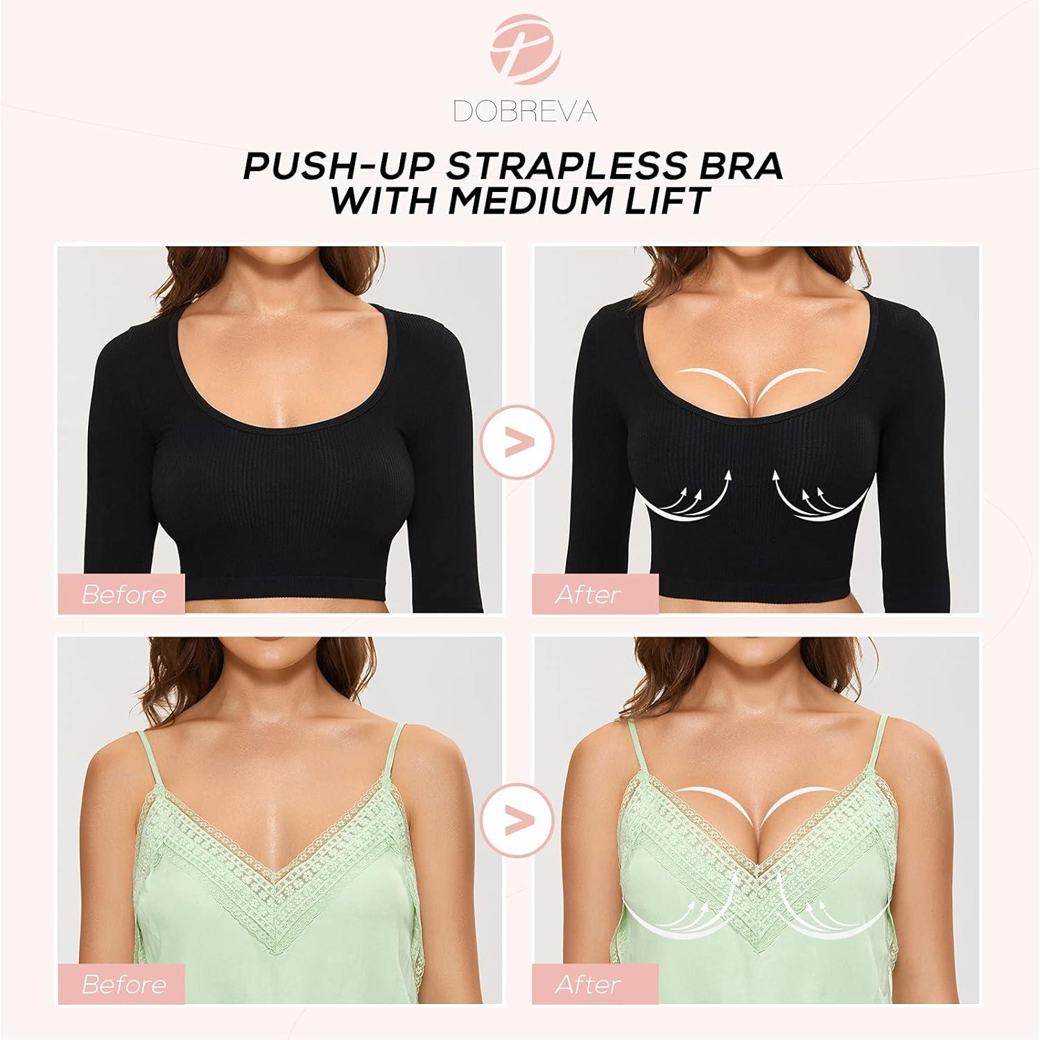 imageDOBREVA Womens Strapless Push Up Bra Plus Size Padded Underwire Multiway BandeauBeige