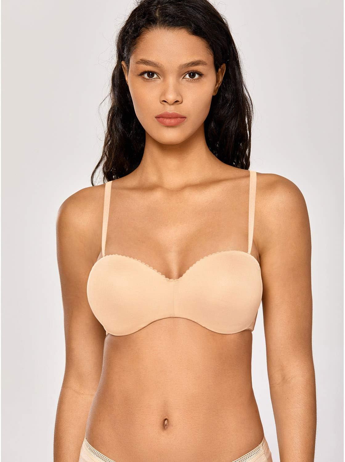 imageDOBREVA Womens Strapless Push Up Bra Plus Size Padded Underwire Multiway BandeauBeige