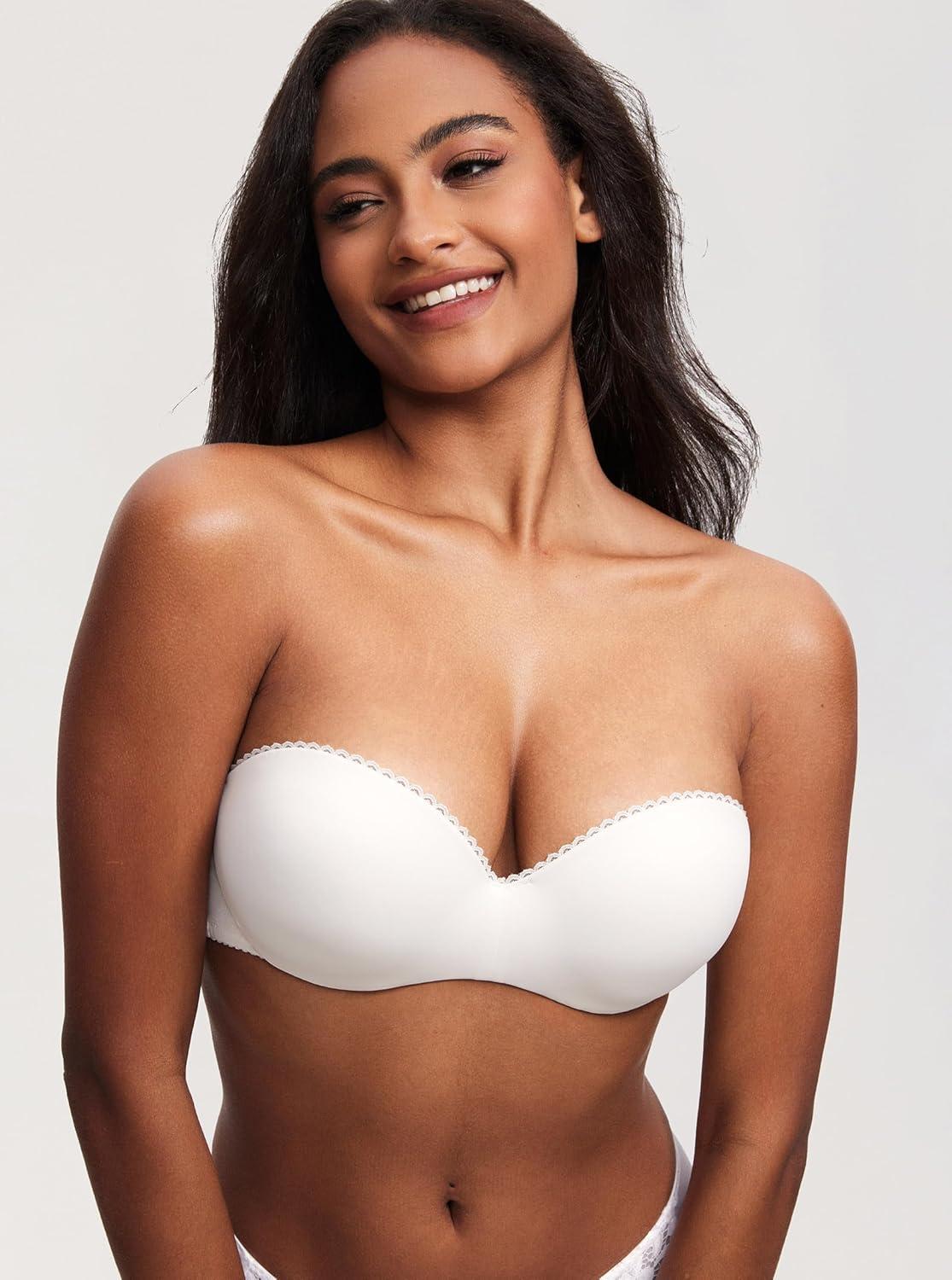 imageDOBREVA Womens Strapless Push Up Bra Plus Size Padded Underwire Multiway BandeauCoconut White