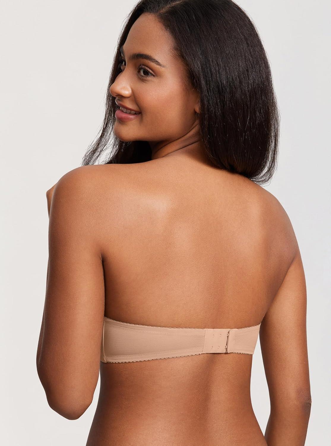 imageDOBREVA Womens Strapless Push Up Bra Plus Size Padded Underwire Multiway BandeauNatural