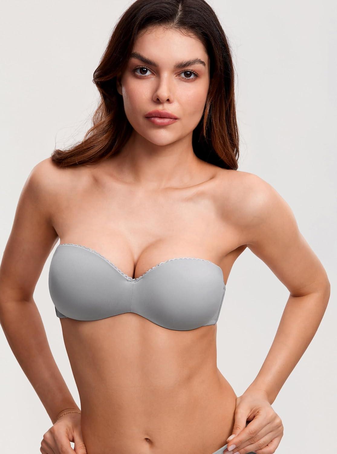 imageDOBREVA Womens Strapless Push Up Bra Plus Size Padded Underwire Multiway BandeauQuantum Grey