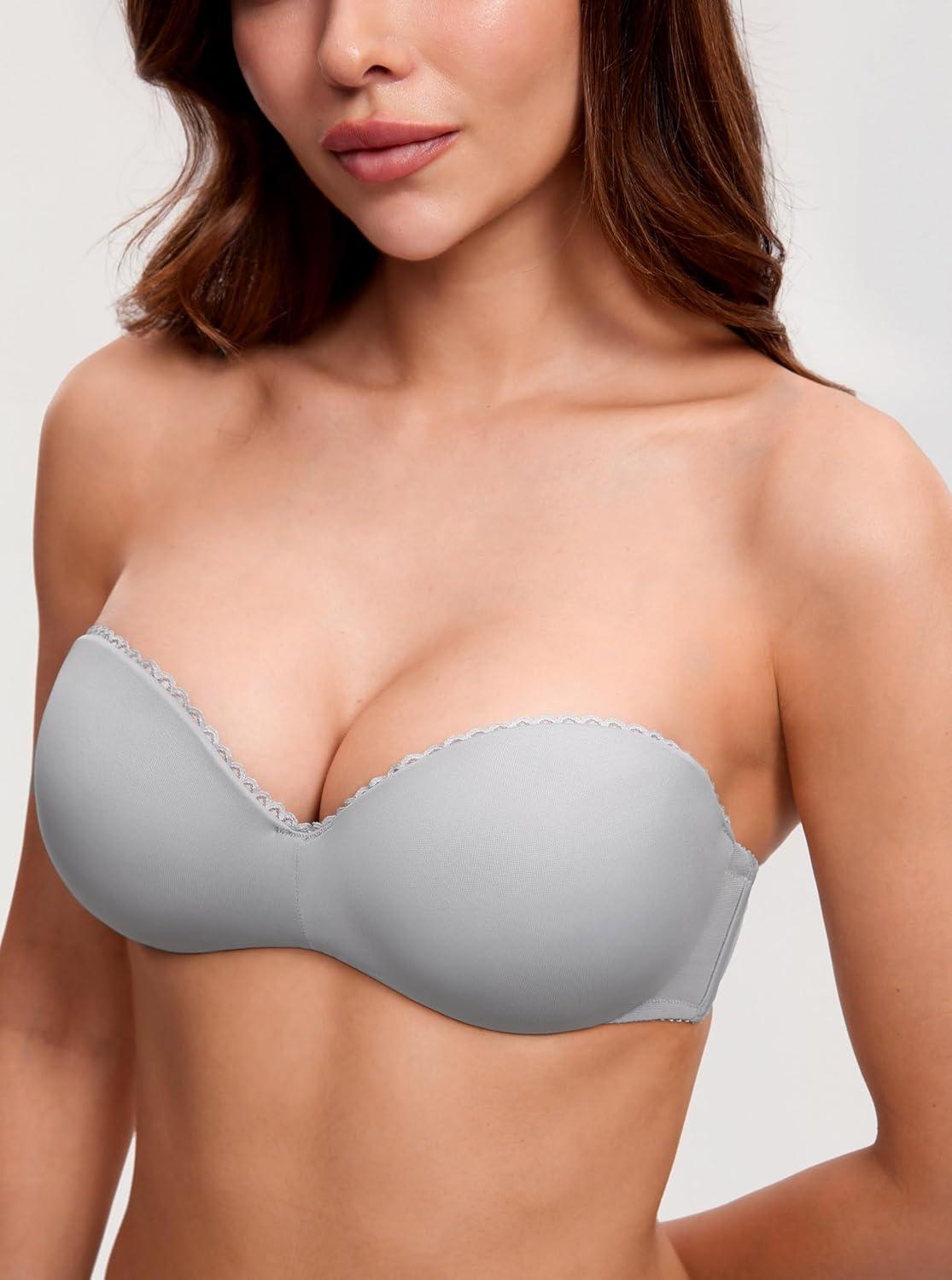 imageDOBREVA Womens Strapless Push Up Bra Plus Size Padded Underwire Multiway BandeauQuantum Grey