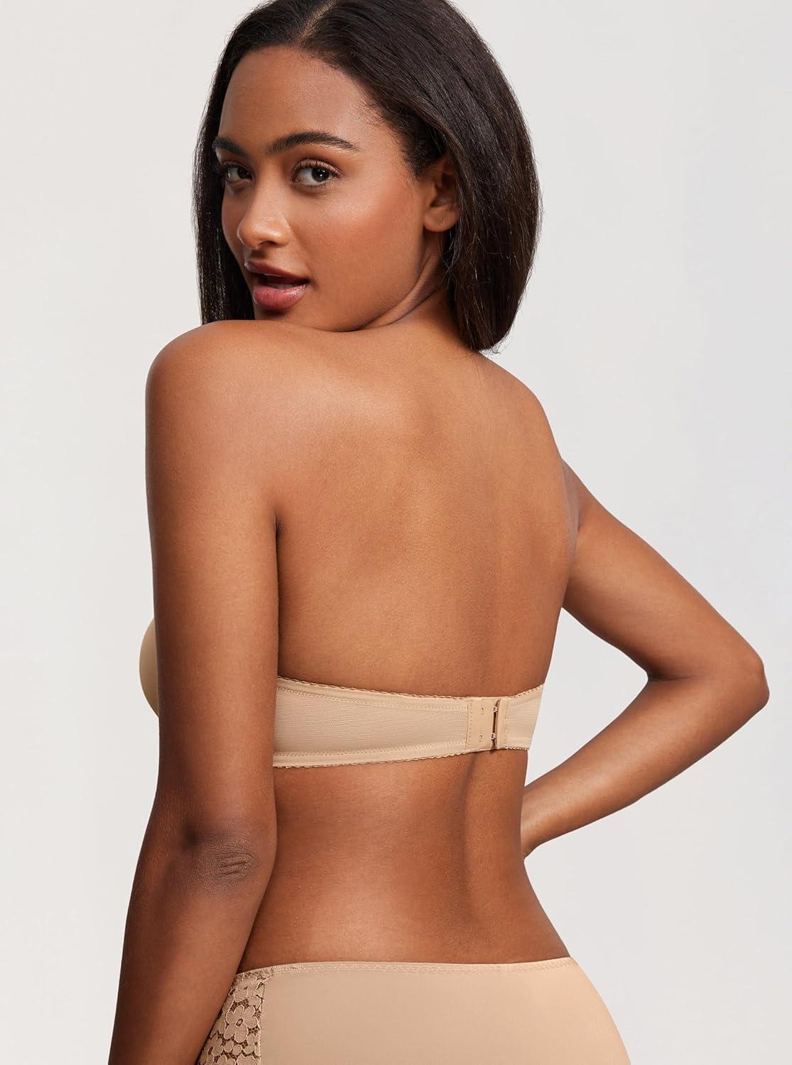 imageDOBREVA Womens Strapless Push Up Bra Plus Size Padded Underwire Multiway BandeauTaupe Tan