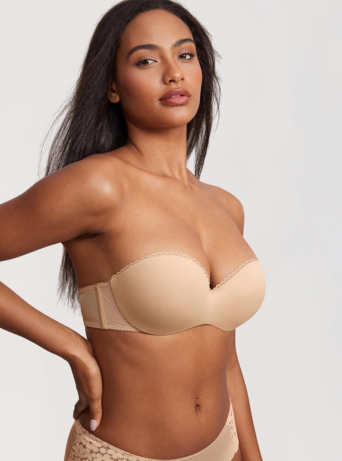 imageDOBREVA Womens Strapless Push Up Bra Plus Size Padded Underwire Multiway BandeauTaupe Tan