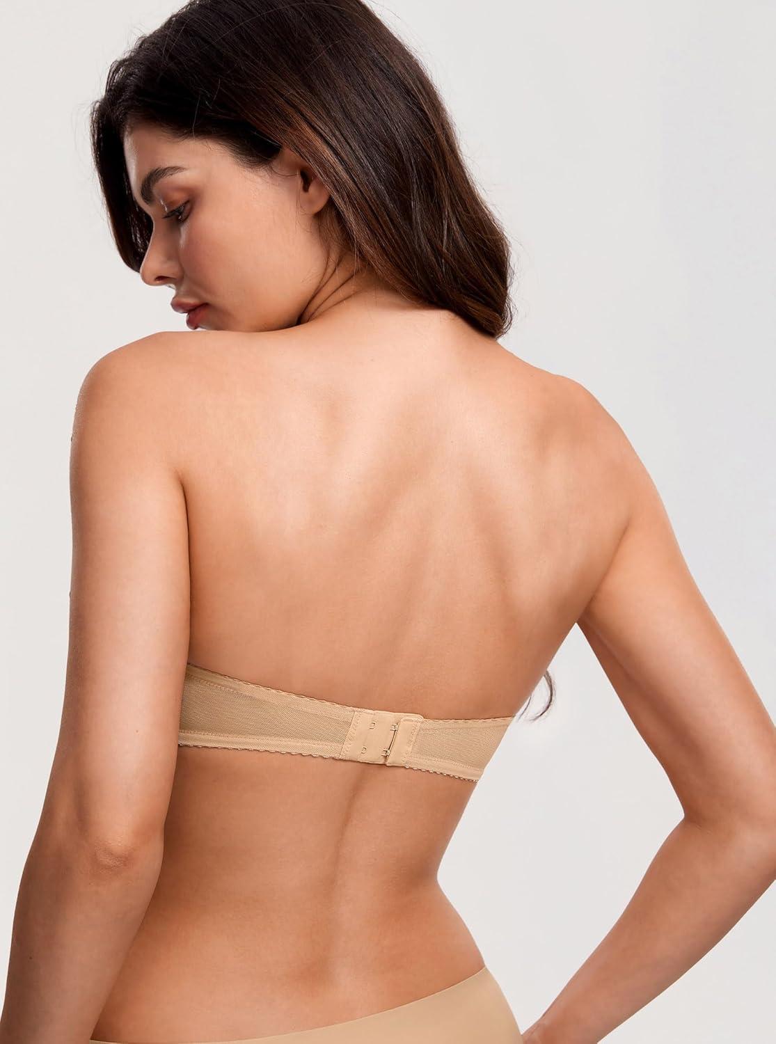 imageDOBREVA Womens Strapless Push Up Bra Plus Size Padded Underwire Multiway BandeauWarm Beige