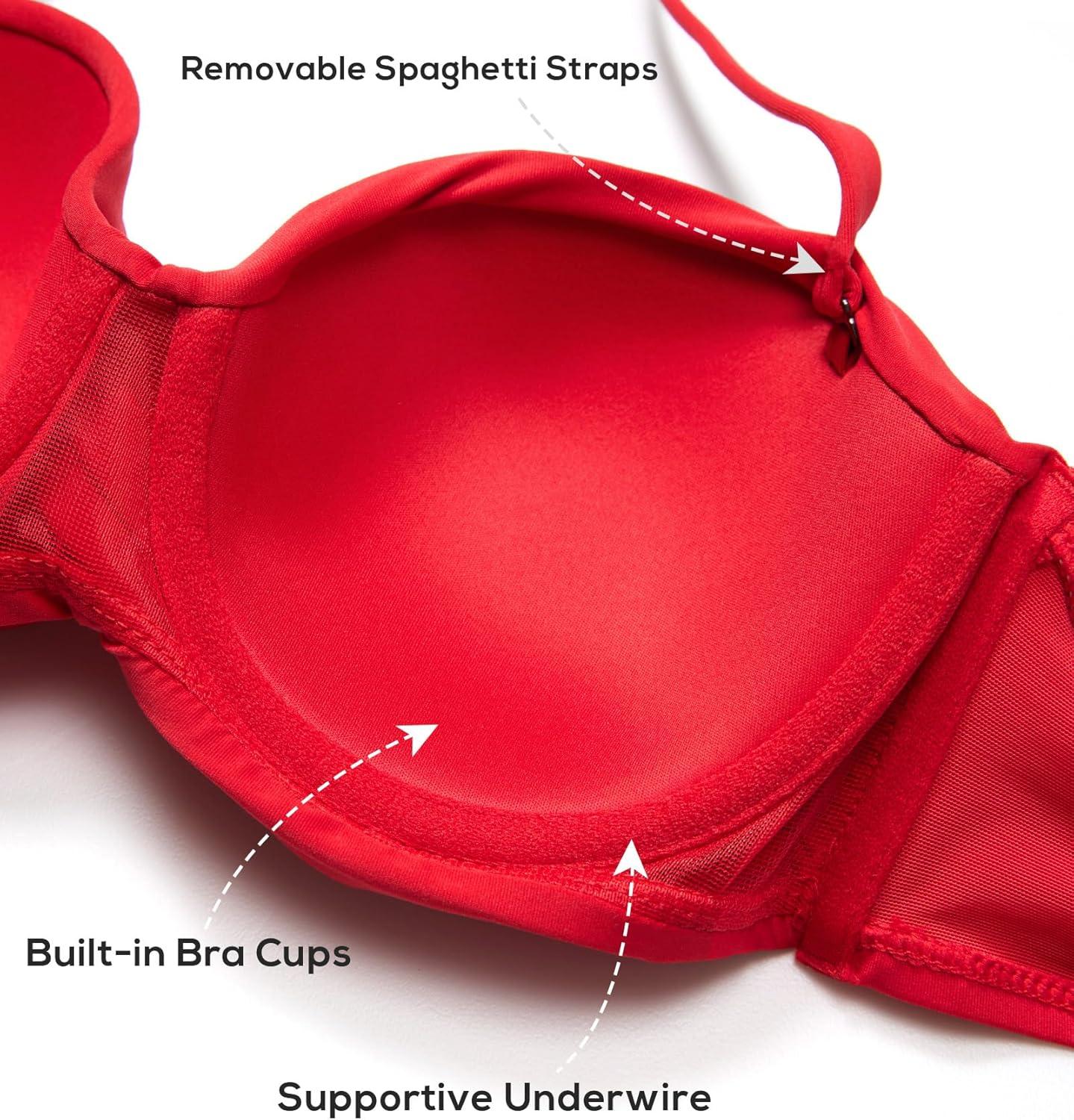 imageDOBREVA Womens Underwire Bandeau Bikini Top Sexy Strapless Bathing Suit Tops Halter Swimwear Bra SizesDeep Red
