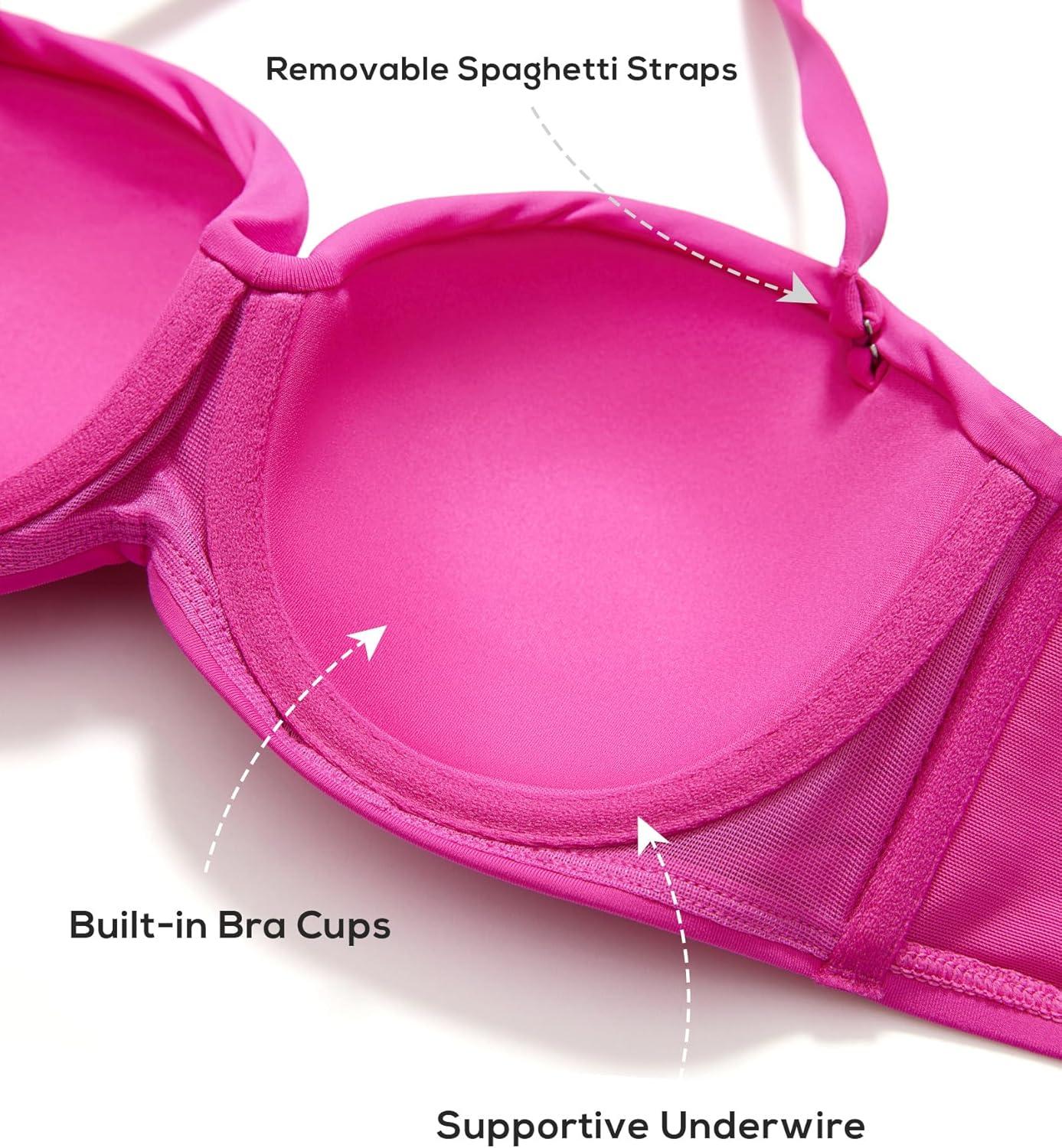 imageDOBREVA Womens Underwire Bandeau Bikini Top Sexy Strapless Bathing Suit Tops Halter Swimwear Bra SizesHibiscus Purple