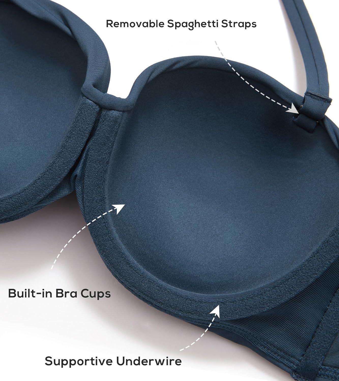 imageDOBREVA Womens Underwire Bandeau Bikini Top Sexy Strapless Bathing Suit Tops Halter Swimwear Bra SizesInsignia Blue