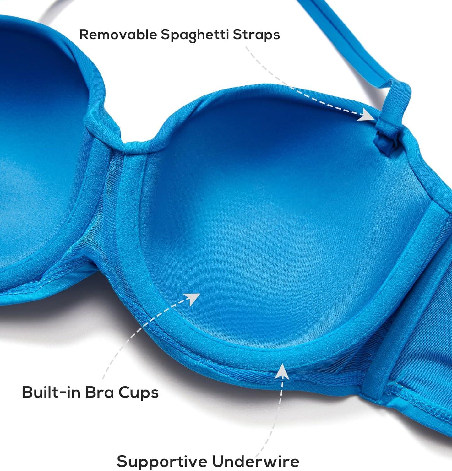imageDOBREVA Womens Underwire Bandeau Bikini Top Sexy Strapless Bathing Suit Tops Halter Swimwear Bra SizesMadagascar Blue