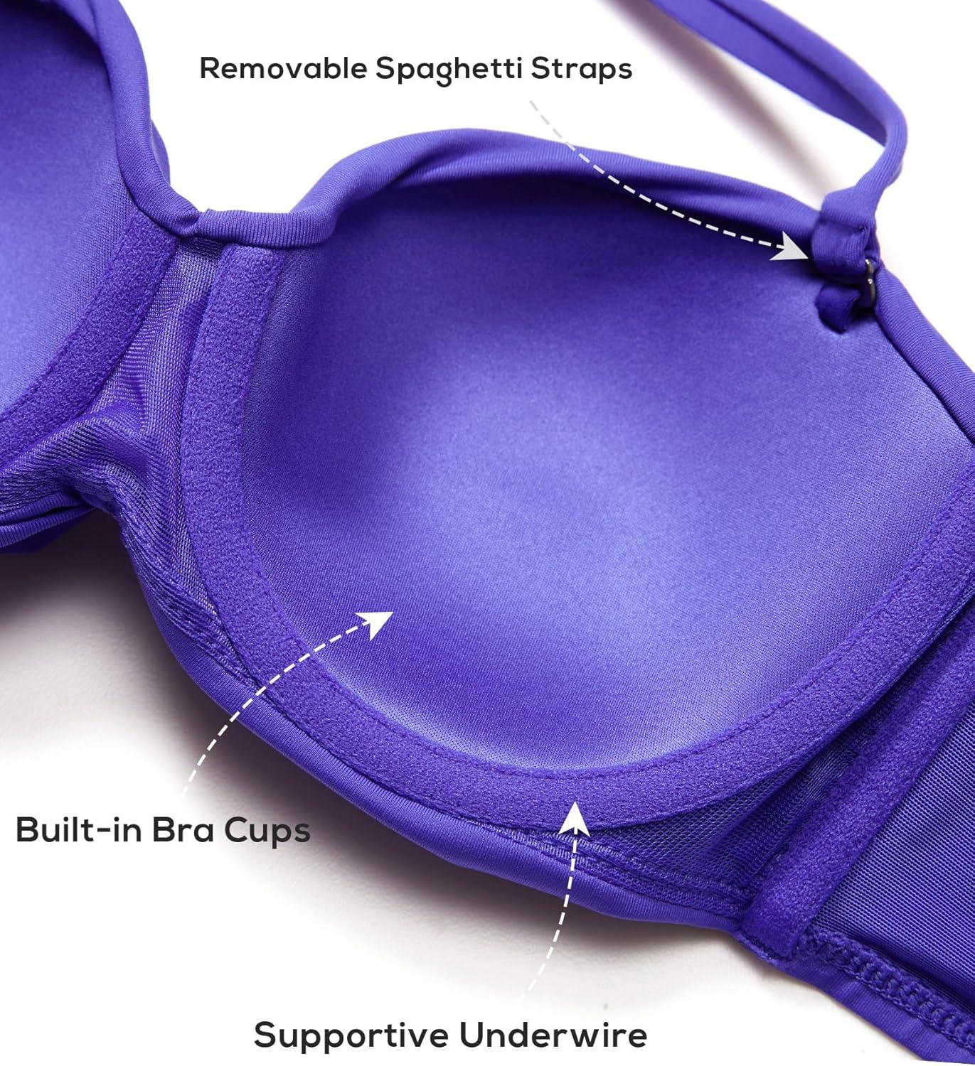 imageDOBREVA Womens Underwire Bandeau Bikini Top Sexy Strapless Bathing Suit Tops Halter Swimwear Bra SizesMilky Way Purple