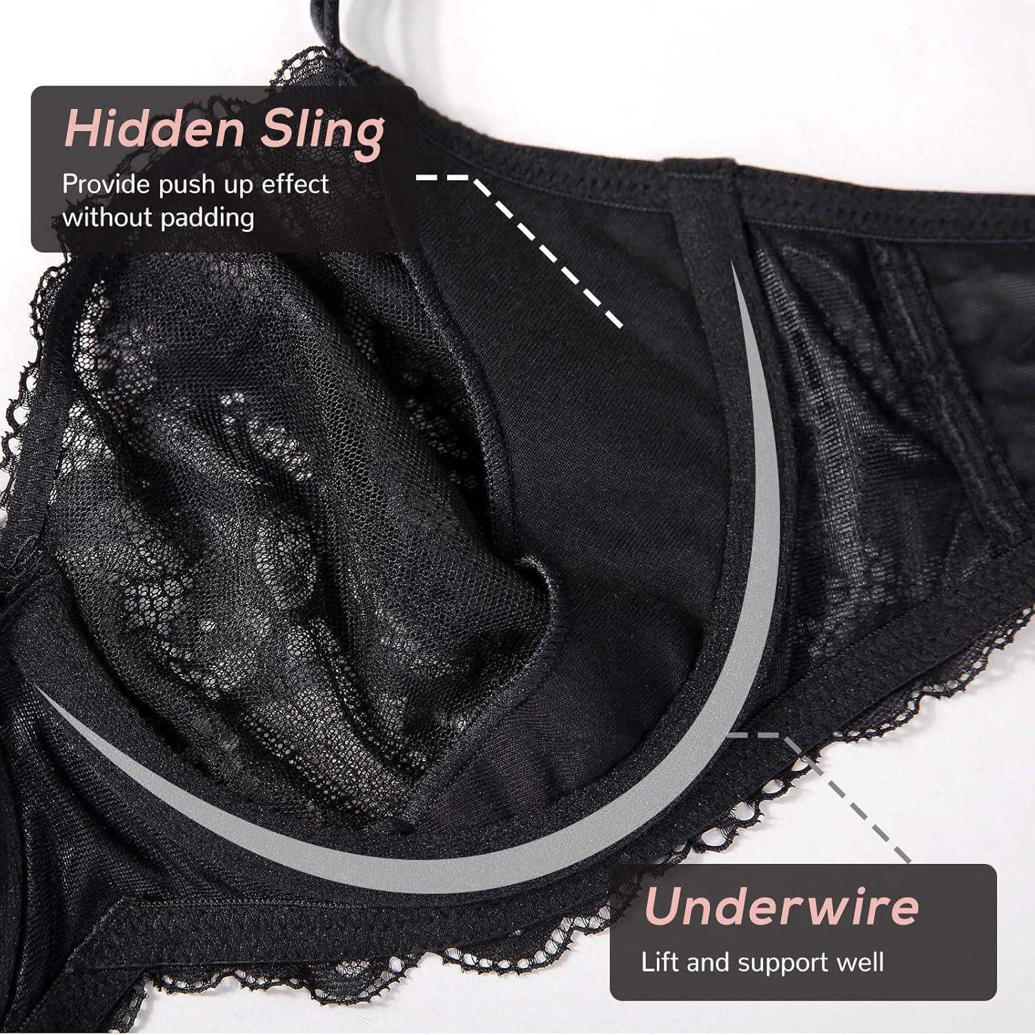 imageDOBREVA Womens Unlined Balconette Bra Sexy Lace Sheer Underwire Large Breasts Demi CupBlack