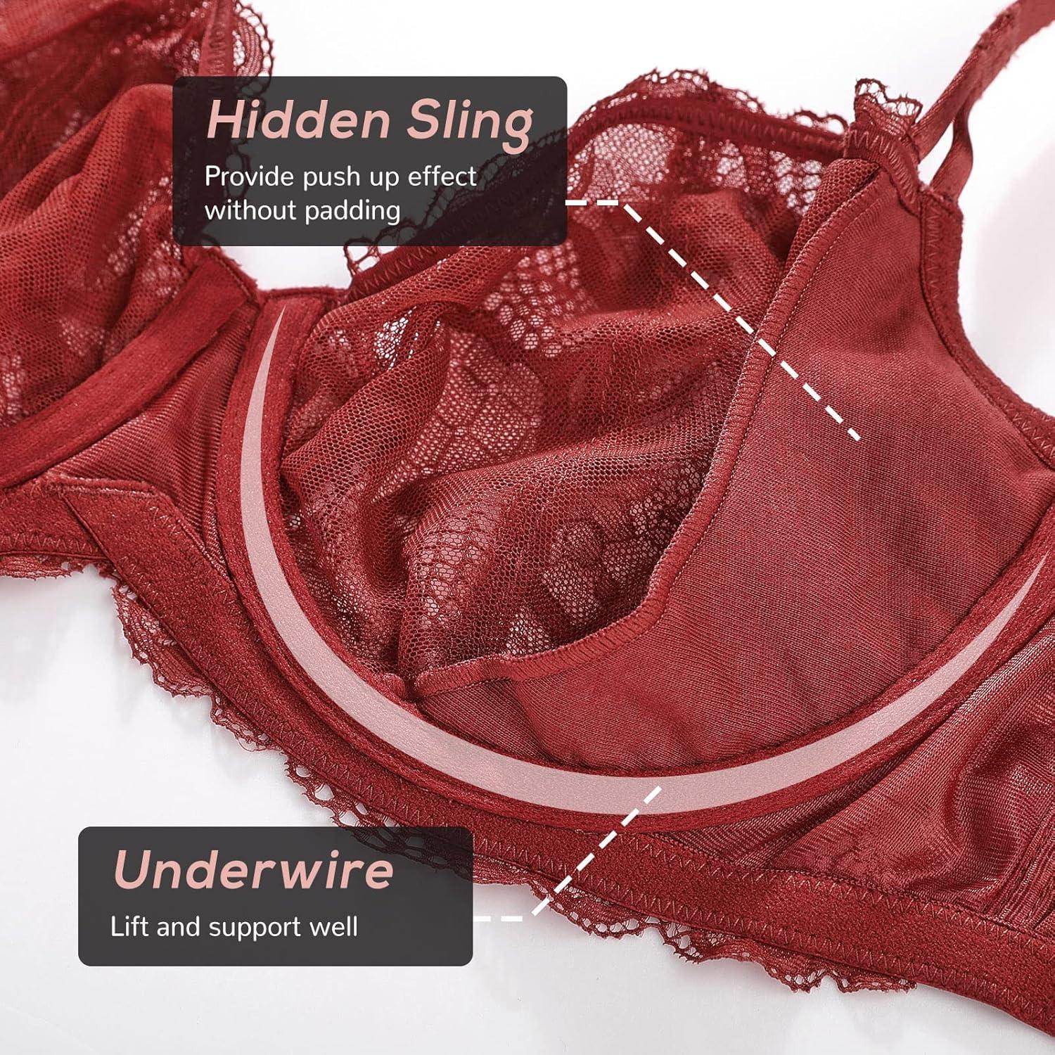 imageDOBREVA Womens Unlined Balconette Bra Sexy Lace Sheer Underwire Large Breasts Demi CupBossa Nova