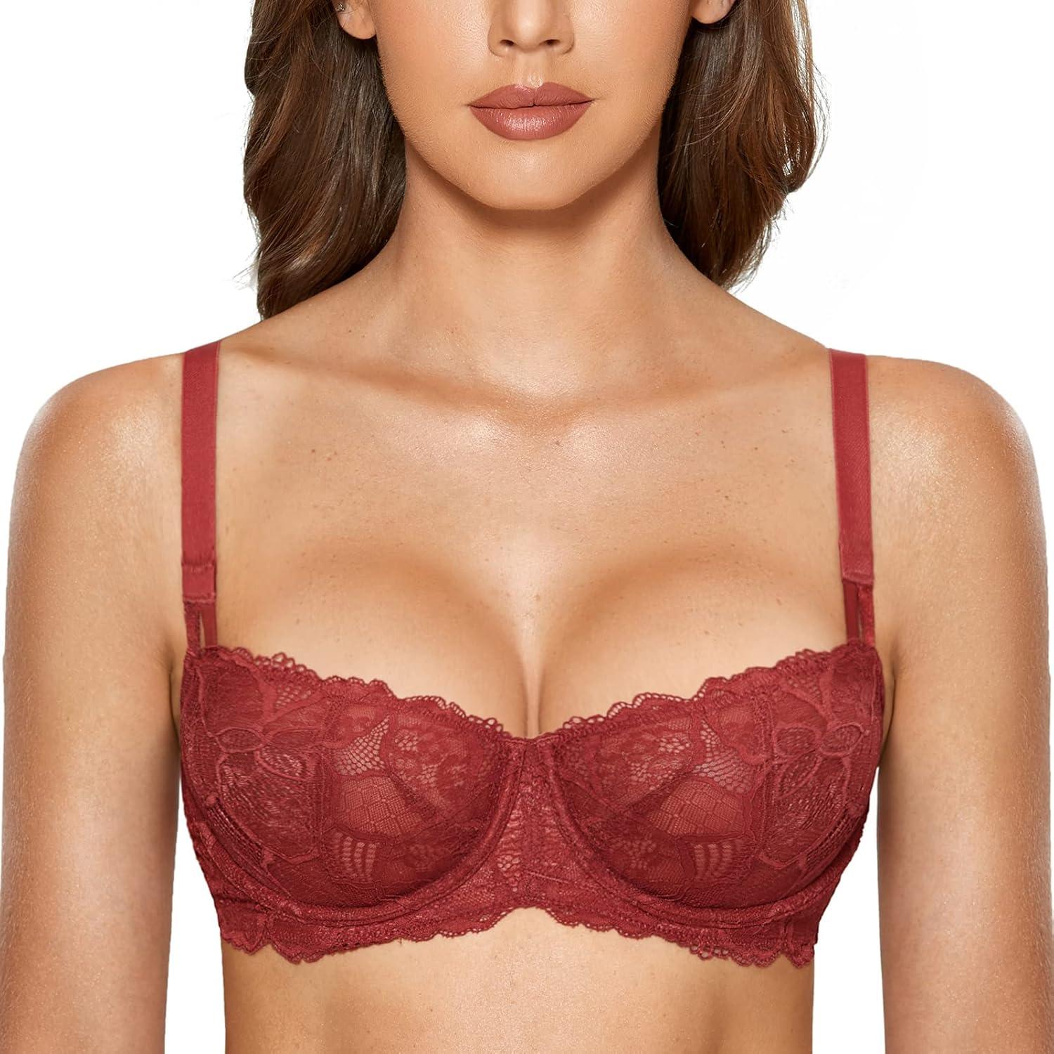imageDOBREVA Womens Unlined Balconette Bra Sexy Lace Sheer Underwire Large Breasts Demi CupBossa Nova