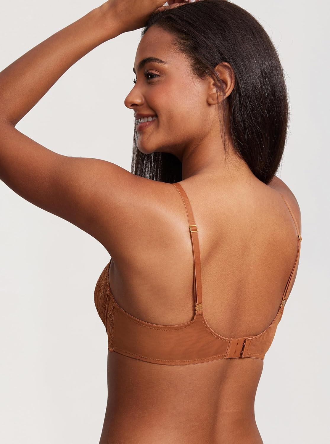imageDOBREVA Womens Unlined Balconette Bra Sexy Lace Sheer Underwire Large Breasts Demi CupBronze Beige