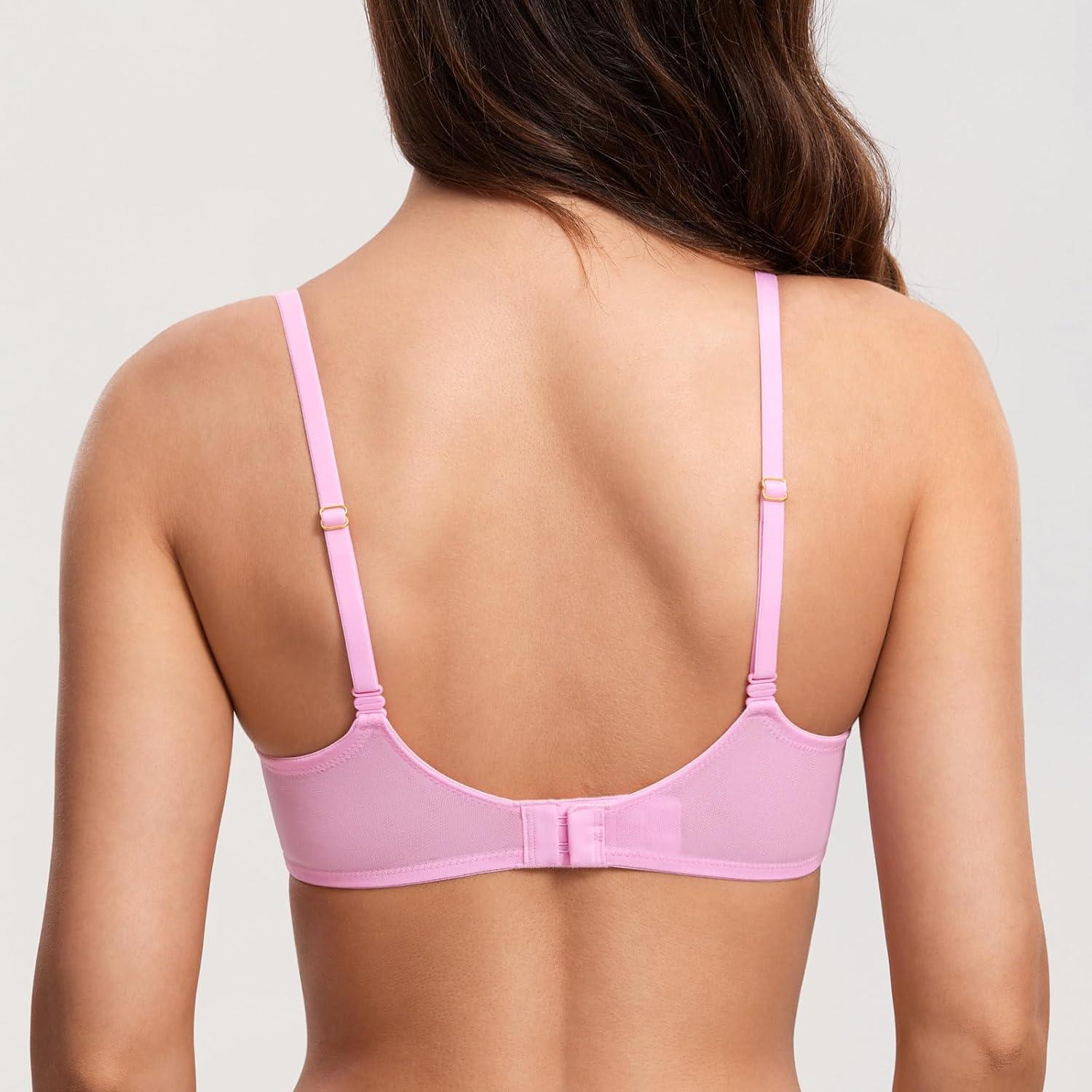 imageDOBREVA Womens Unlined Balconette Bra Sexy Lace Sheer Underwire Large Breasts Demi CupCandy Pink