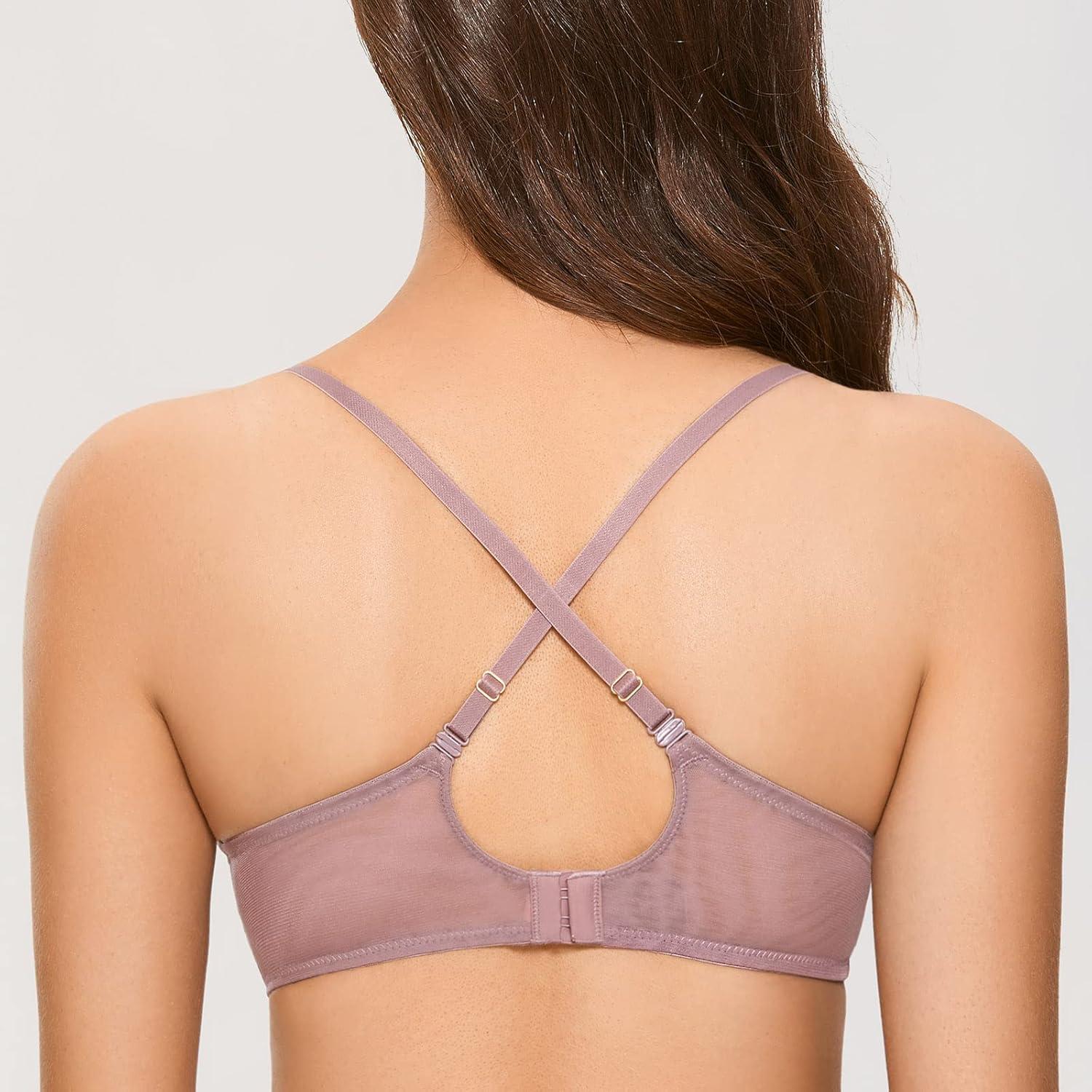 imageDOBREVA Womens Unlined Balconette Bra Sexy Lace Sheer Underwire Large Breasts Demi CupRose Brown