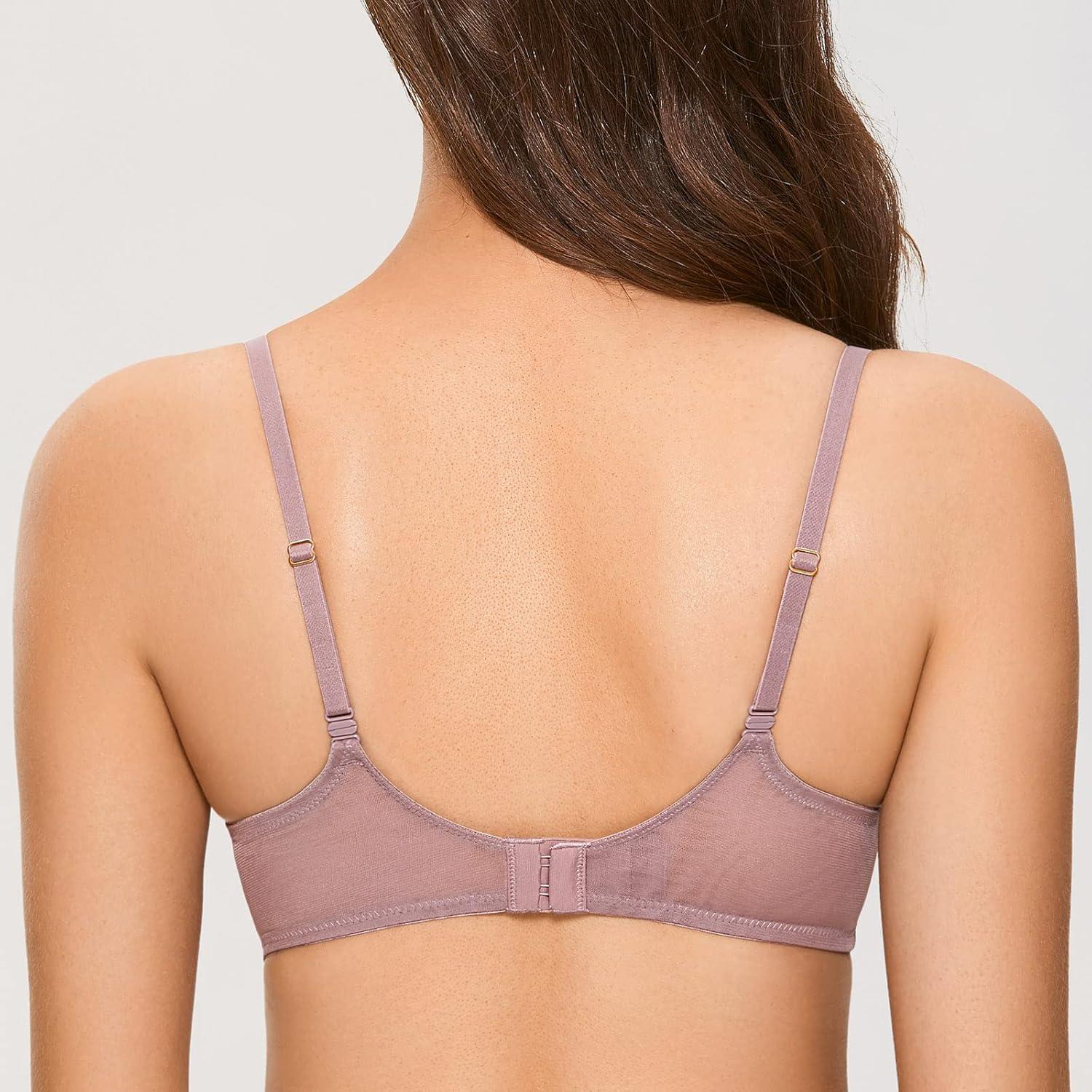 imageDOBREVA Womens Unlined Balconette Bra Sexy Lace Sheer Underwire Large Breasts Demi CupRose Brown