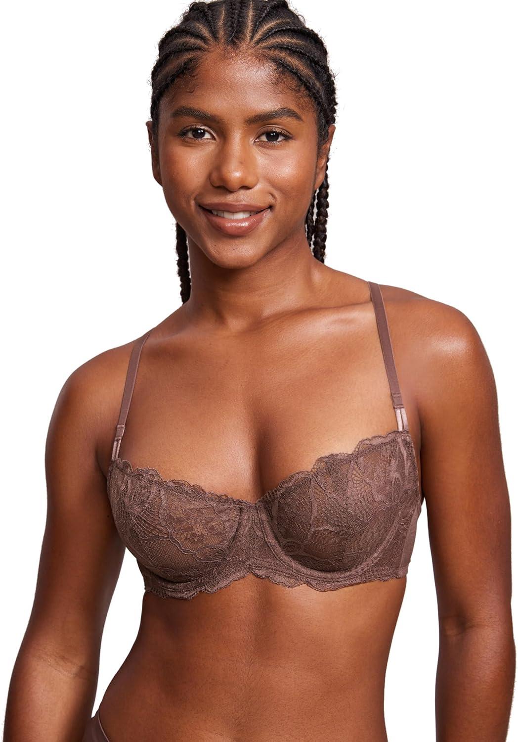 imageDOBREVA Womens Unlined Balconette Bra Sexy Lace Sheer Underwire Large Breasts Demi CupToasted Brown