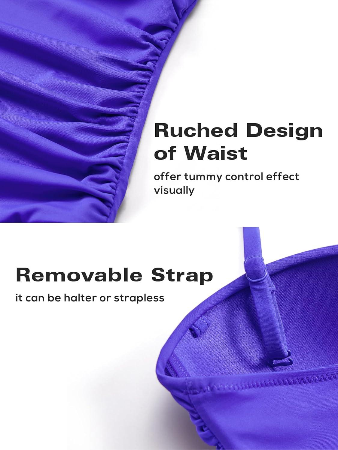 imageDOBREVA Womens Vintage One Piece Strapless Bathing Suit Tummy Control Skirt Retro Swimsuit SwimdressMilky Way Purple