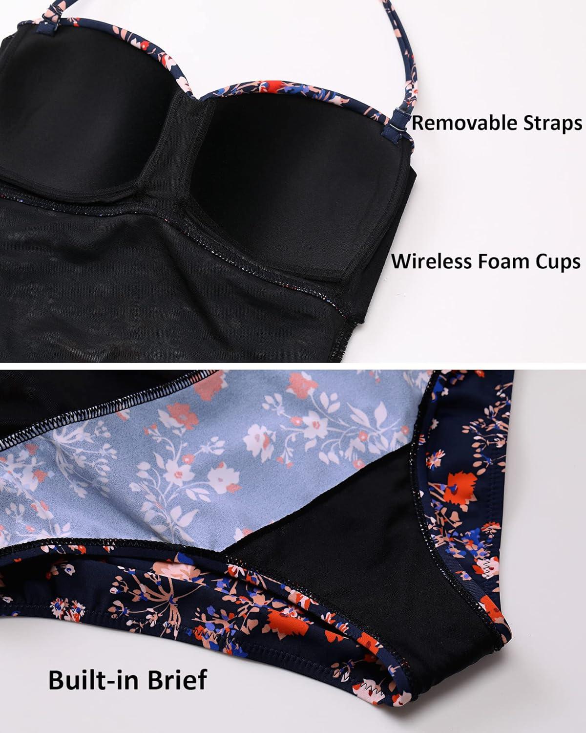 imageDOBREVA Womens Vintage One Piece Strapless Bathing Suit Tummy Control Skirt Retro Swimsuit SwimdressMulticoloured 7