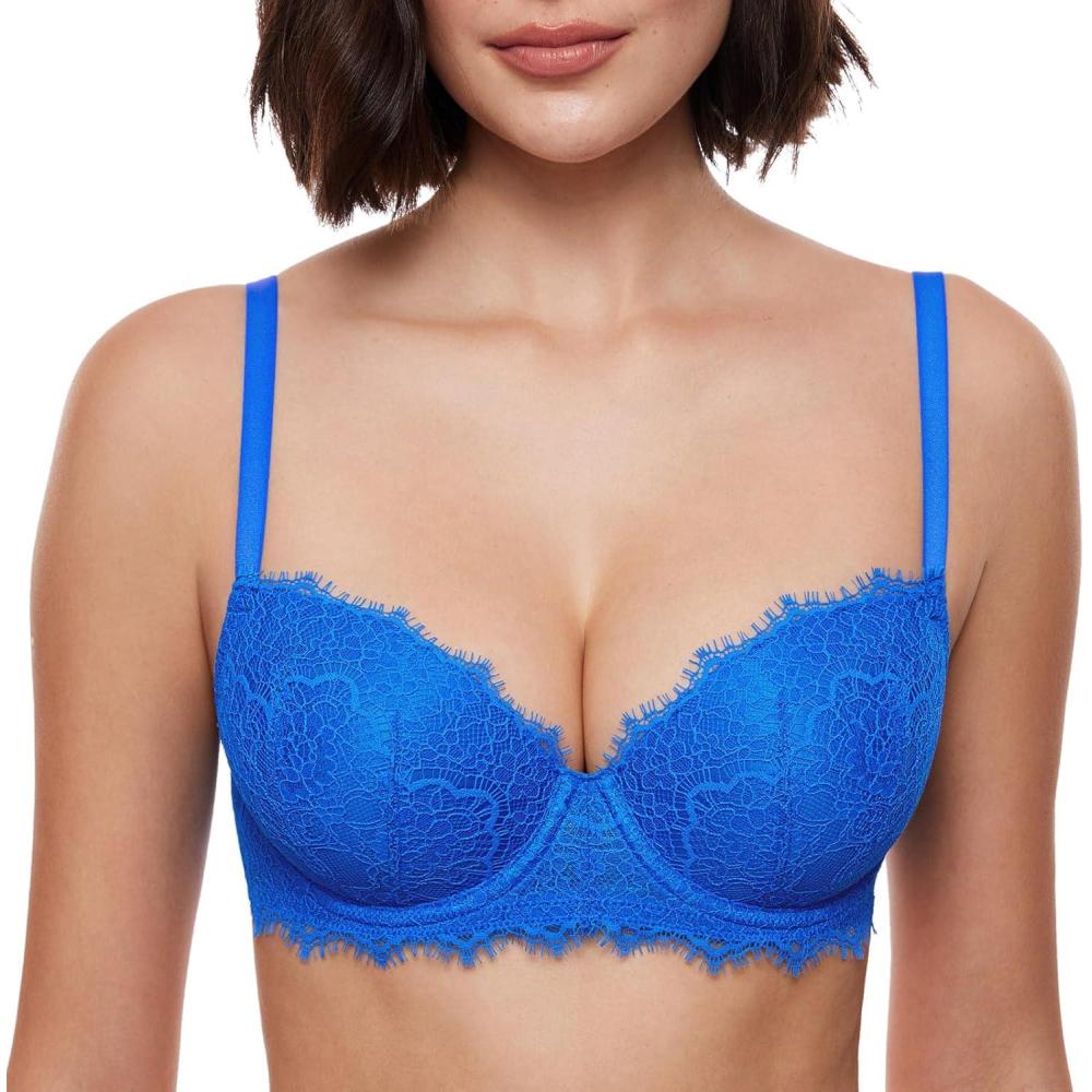 imageDOBREVA Womens Balconette Bra Lace Lightly Padded Demi Full Coverage Plus Size Bras Underwire SupportSky Blue