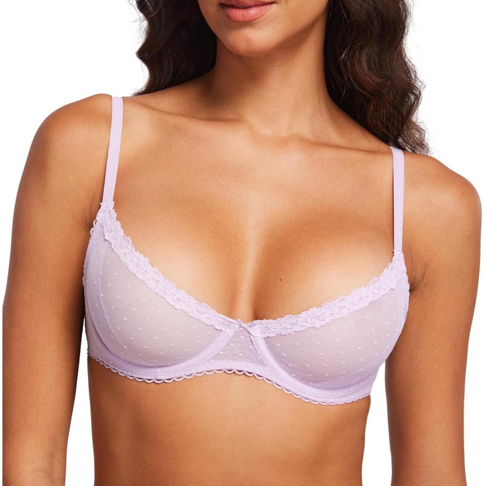 imageDOBREVA Womens Balconette Lace Bra See Through Demi Sheer Mesh Plus Size UnderwireOrchid Hush