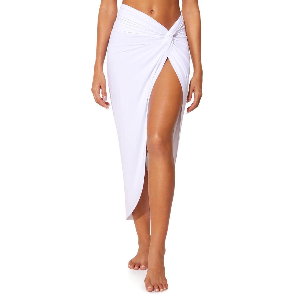 imageDOBREVA Womens Beach Cover Ups Sarong Skirt Bathing Suit Swimwear Swimsuit Pareo Wraps for WomenWhite