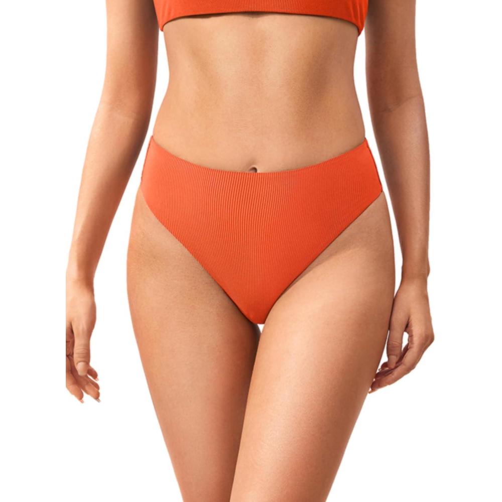 imageDOBREVA Womens High Waisted Bikini Bottoms High Cut Swimsuit Ribbed Bathing Suit Bottom Swim BriefsSunstone