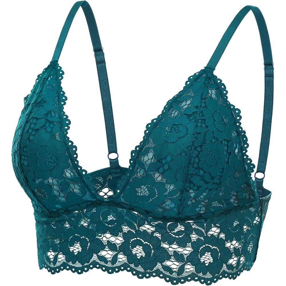 imageDOBREVA Womens Lace Padded Bralette Plunge Wireless Longline Bra for A to D CupsSpruce Green