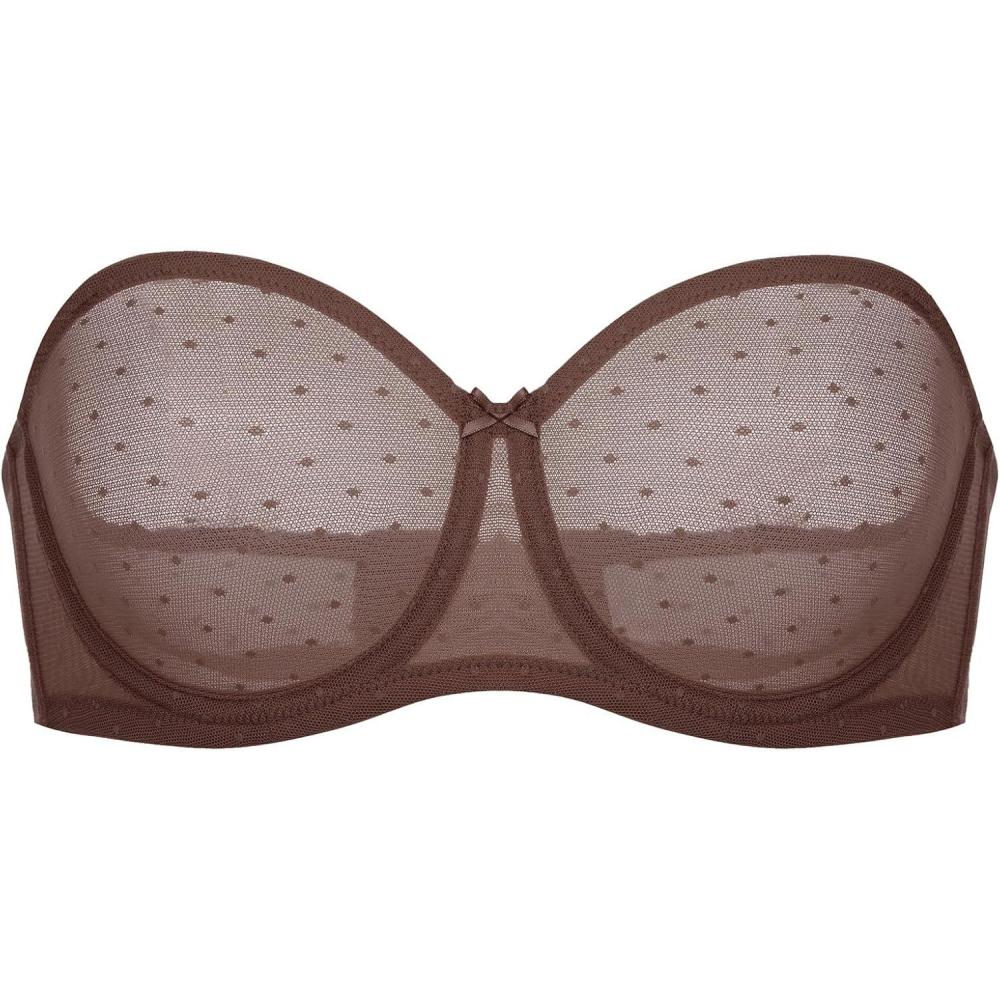 imageDOBREVA Womens Mesh Strapless Bra Sheer Unlined See Through Underwire Bras Plus SizeHazelnut