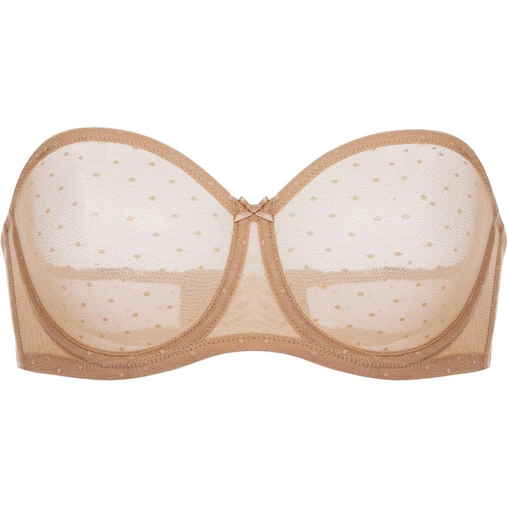 imageDOBREVA Womens Mesh Strapless Bra Sheer Unlined See Through Underwire Bras Plus SizeNatural